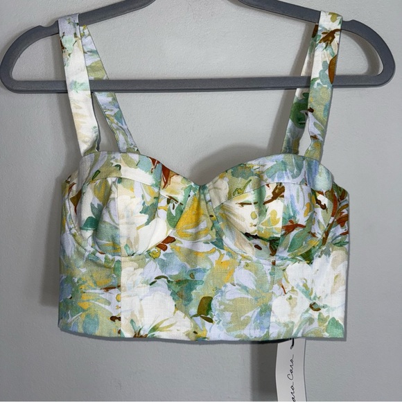 Cara Cara Claudine Top-Crop Halter Bustier-Linen-Terra Lt Blue-SZ 4-NWT - Picture 1 of 9